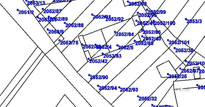 Parcela st. 2052/83 v KÚ Hrušky, Katastrální mapa