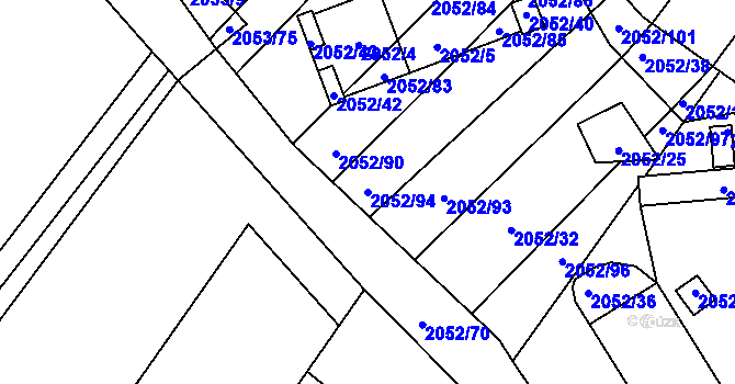 Parcela st. 2052/94 v KÚ Hrušky, Katastrální mapa