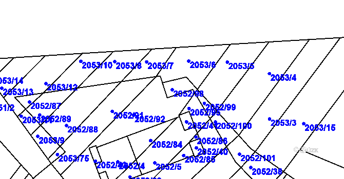 Parcela st. 2052/98 v KÚ Hrušky, Katastrální mapa