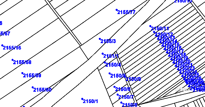 Parcela st. 2151/1 v KÚ Hrušky, Katastrální mapa
