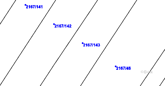 Parcela st. 2167/143 v KÚ Hrušky, Katastrální mapa
