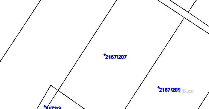Parcela st. 2167/207 v KÚ Hrušky, Katastrální mapa