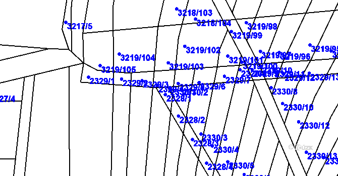 Parcela st. 2330/1 v KÚ Hrušky, Katastrální mapa