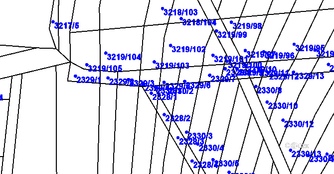 Parcela st. 2330/2 v KÚ Hrušky, Katastrální mapa