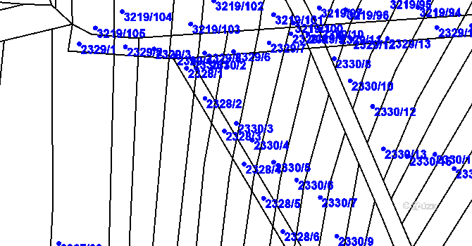 Parcela st. 2330/3 v KÚ Hrušky, Katastrální mapa