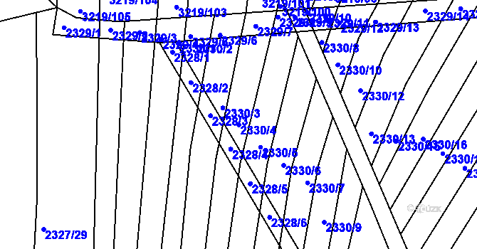 Parcela st. 2330/4 v KÚ Hrušky, Katastrální mapa