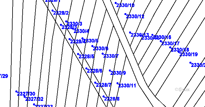 Parcela st. 2330/7 v KÚ Hrušky, Katastrální mapa