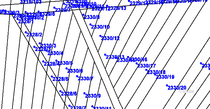 Parcela st. 2330/13 v KÚ Hrušky, Katastrální mapa