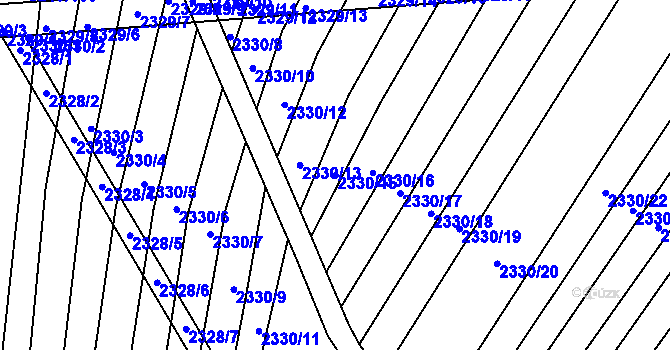 Parcela st. 2330/15 v KÚ Hrušky, Katastrální mapa