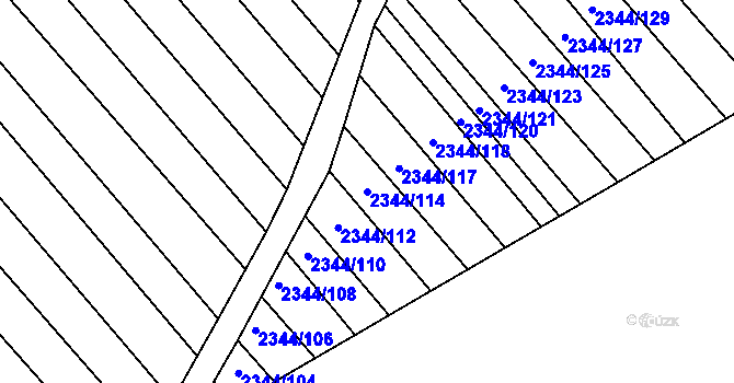 Parcela st. 2344/114 v KÚ Hrušky, Katastrální mapa