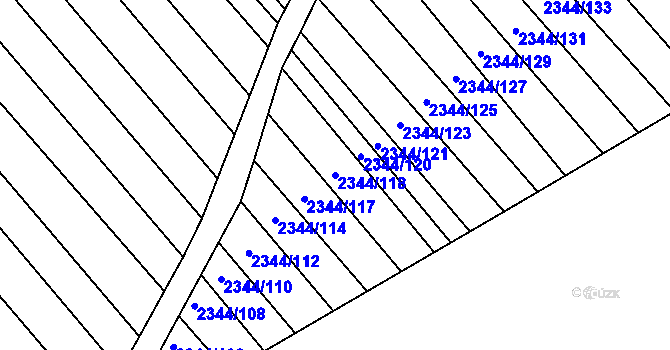 Parcela st. 2344/118 v KÚ Hrušky, Katastrální mapa