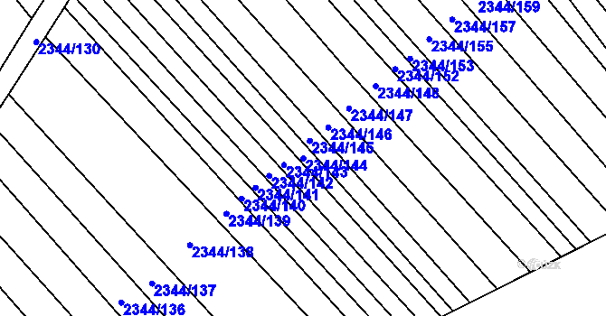 Parcela st. 2344/144 v KÚ Hrušky, Katastrální mapa