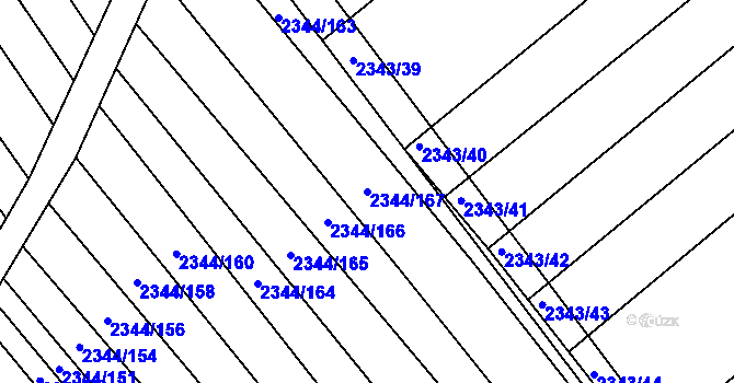 Parcela st. 2344/167 v KÚ Hrušky, Katastrální mapa