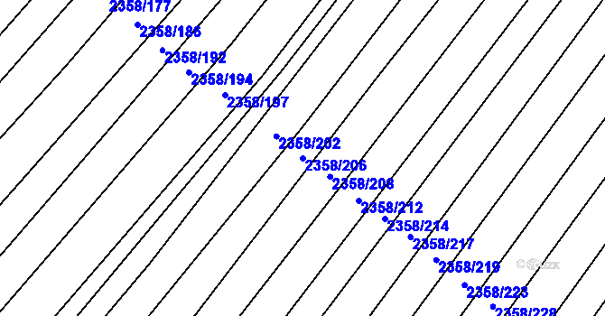 Parcela st. 2358/206 v KÚ Hrušky, Katastrální mapa