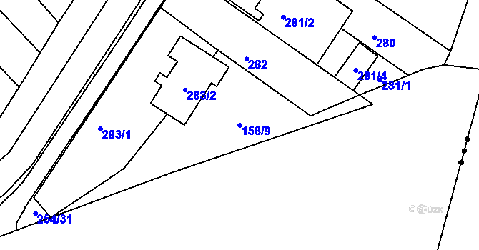 Parcela st. 158/9 v KÚ Hrušky, Katastrální mapa