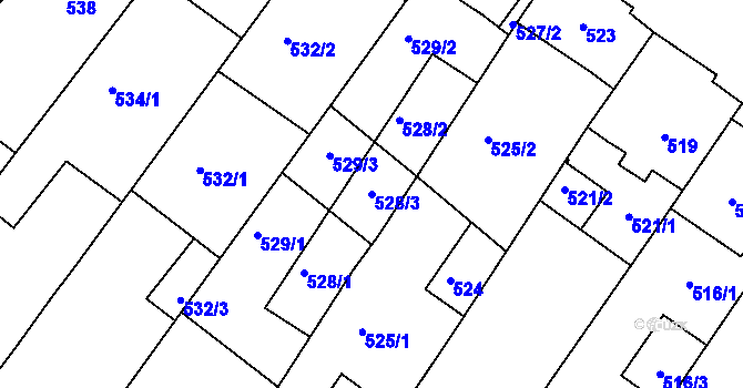 Parcela st. 528/3 v KÚ Hrušky, Katastrální mapa