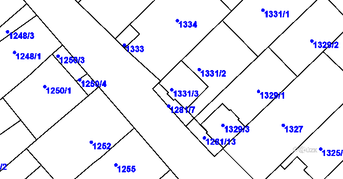 Parcela st. 1331/3 v KÚ Hrušky, Katastrální mapa