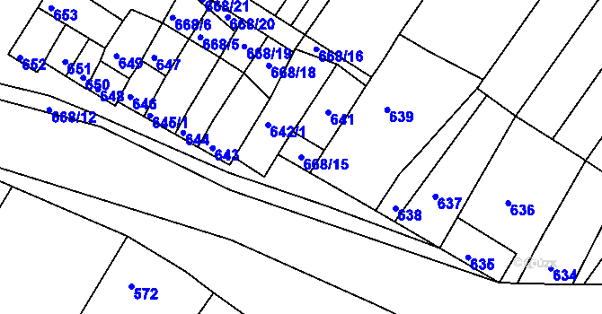 Parcela st. 668/15 v KÚ Hrušky, Katastrální mapa