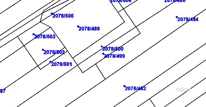 Parcela st. 2078/499 v KÚ Hrušky, Katastrální mapa
