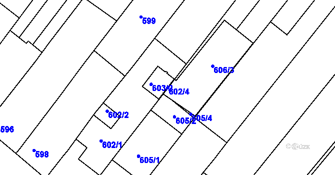 Parcela st. 602/4 v KÚ Hrušky, Katastrální mapa