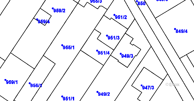 Parcela st. 951/4 v KÚ Hrušky, Katastrální mapa