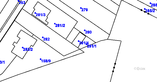 Parcela st. 281/4 v KÚ Hrušky, Katastrální mapa