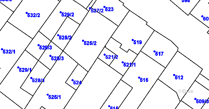 Parcela st. 521/2 v KÚ Hrušky, Katastrální mapa