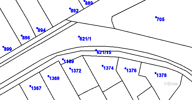 Parcela st. 621/15 v KÚ Hrušky, Katastrální mapa