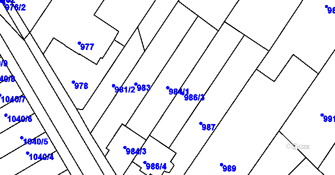 Parcela st. 984/1 v KÚ Hrušky, Katastrální mapa