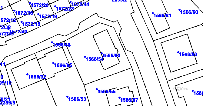 Parcela st. 1566/90 v KÚ Hrušky, Katastrální mapa