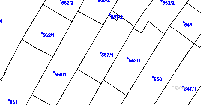Parcela st. 557/1 v KÚ Hrušky, Katastrální mapa