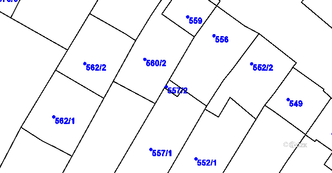 Parcela st. 557/2 v KÚ Hrušky, Katastrální mapa