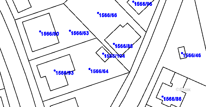Parcela st. 1566/104 v KÚ Hrušky, Katastrální mapa
