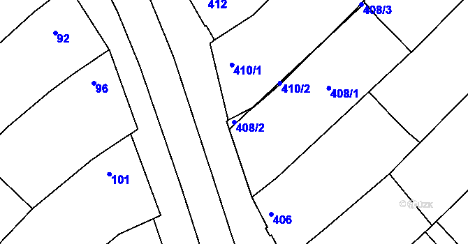 Parcela st. 408/2 v KÚ Hrušky, Katastrální mapa