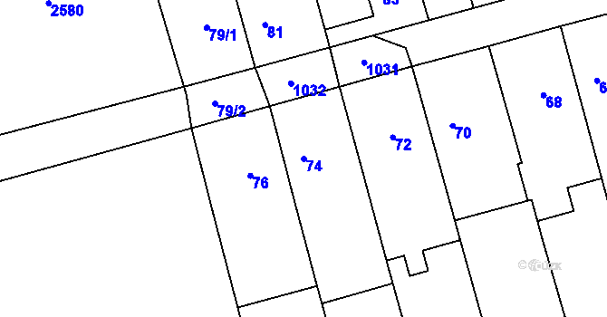 Parcela st. 74 v KÚ Hrušky u Brna, Katastrální mapa