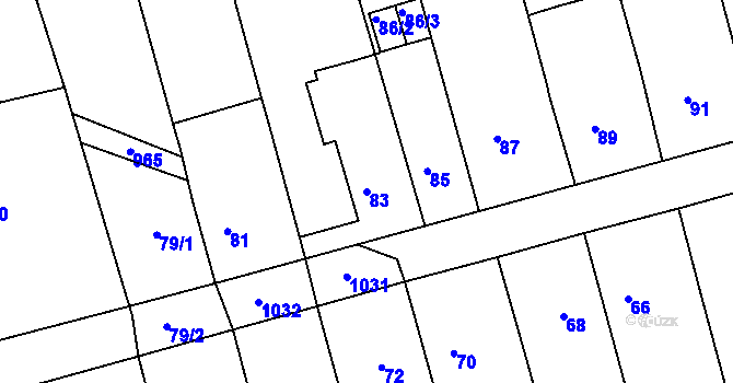 Parcela st. 83 v KÚ Hrušky u Brna, Katastrální mapa