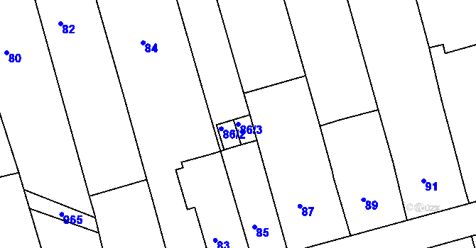 Parcela st. 86/3 v KÚ Hrušky u Brna, Katastrální mapa