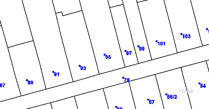 Parcela st. 95 v KÚ Hrušky u Brna, Katastrální mapa