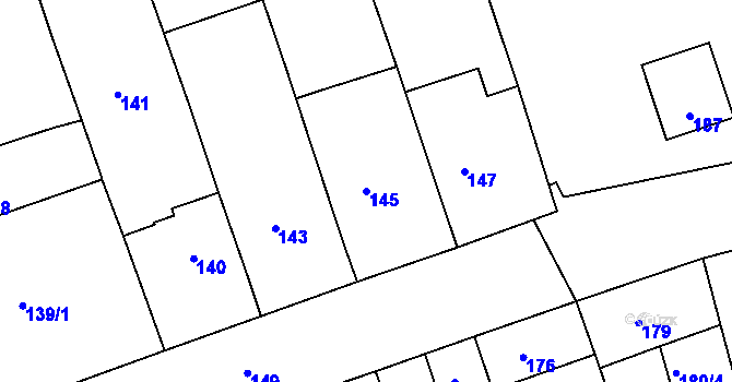 Parcela st. 145 v KÚ Hrušky u Brna, Katastrální mapa
