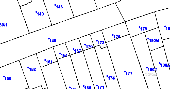 Parcela st. 170 v KÚ Hrušky u Brna, Katastrální mapa