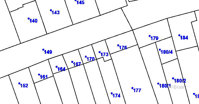 Parcela st. 173 v KÚ Hrušky u Brna, Katastrální mapa