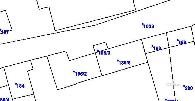 Parcela st. 185/3 v KÚ Hrušky u Brna, Katastrální mapa