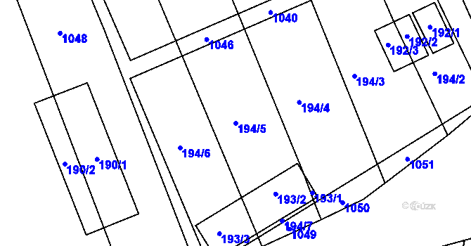 Parcela st. 194/5 v KÚ Hrušky u Brna, Katastrální mapa