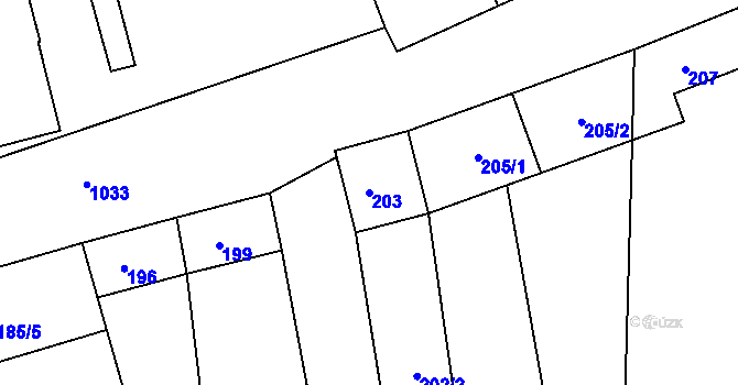 Parcela st. 203 v KÚ Hrušky u Brna, Katastrální mapa
