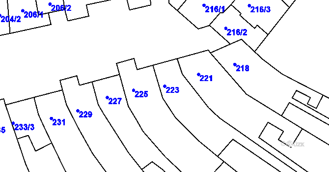 Parcela st. 223 v KÚ Hrušky u Brna, Katastrální mapa