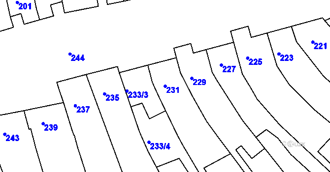 Parcela st. 231 v KÚ Hrušky u Brna, Katastrální mapa