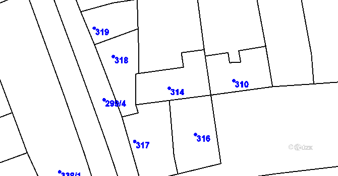 Parcela st. 314 v KÚ Hrušky u Brna, Katastrální mapa