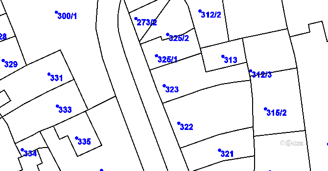 Parcela st. 323 v KÚ Hrušky u Brna, Katastrální mapa