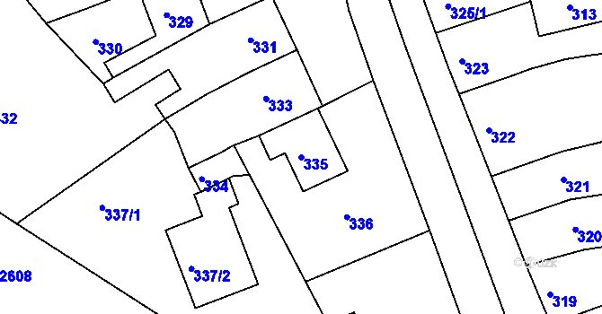 Parcela st. 335 v KÚ Hrušky u Brna, Katastrální mapa