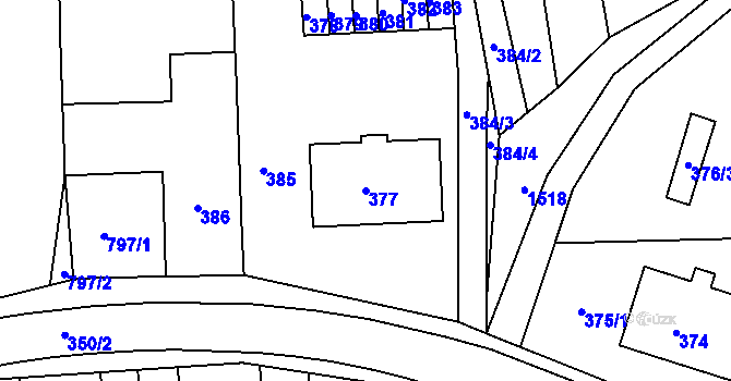 Parcela st. 377 v KÚ Hrušky u Brna, Katastrální mapa
